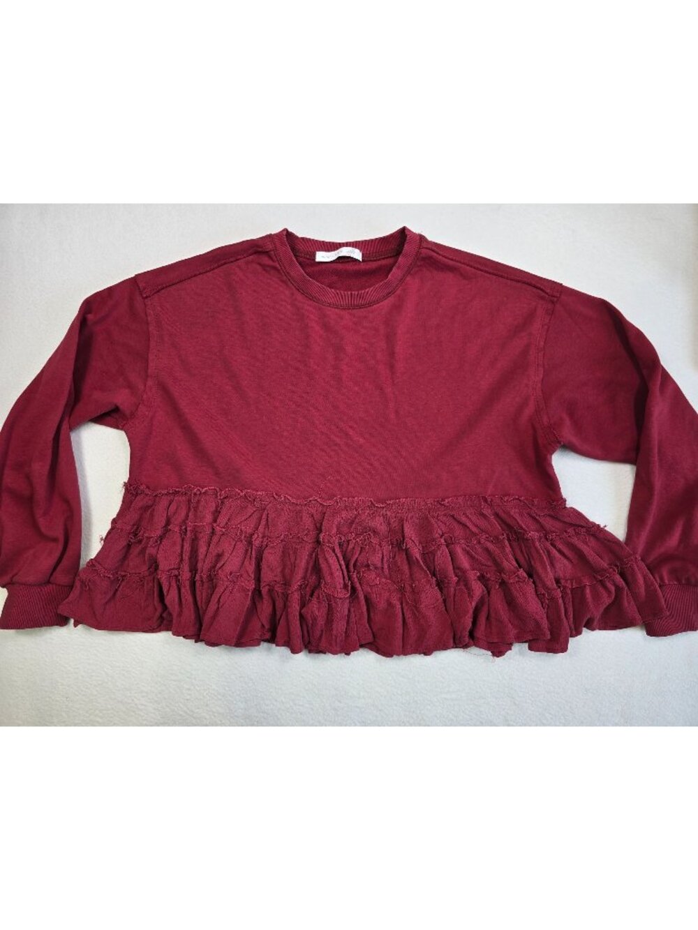 Altard State Ruffle Hem Burgundy Long Sleeve Womens Sweatshirt Size L
